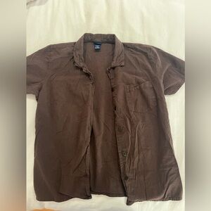 Brown button down short sleeve shirt